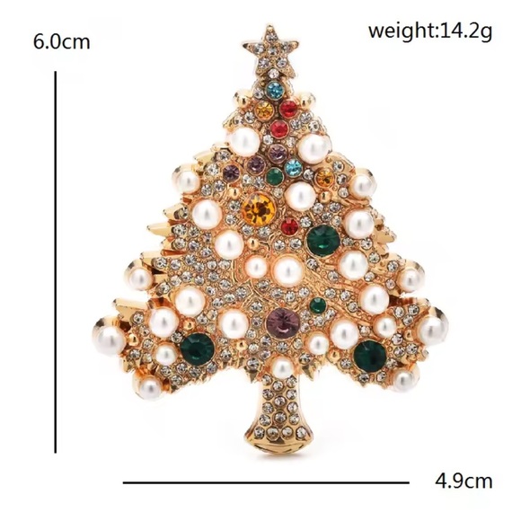 🎄 Vintage Christmas Tree Brooch – Elegant Crystal & Pearl Pin - Picture 3 of 6